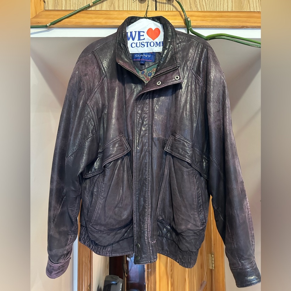 Gant Men's Vintage Leather Bomber Jacket Size 44 / XL Brown